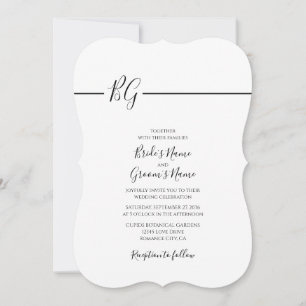 Invitación Boda de monograma Minimalista blanco y negro