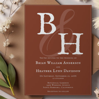 Invitación Boda de Monograma Minimalista del Naranja del atar