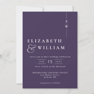 Invitación Boda de Monograma Minimalista Elegante Moderno Púr