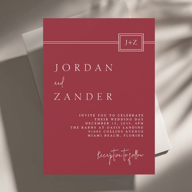 Invitación Boda de monograma Minimalista rojo moderno (Subido por el creador)