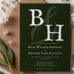 Invitación Boda de monograma Minimalista verde esmeralda<br><div class="desc">Invite a sus huéspedes en un estilo moderno y elegante con esta invitación a la boda Minimalista en Monograma Verde Esmeralda. Mostrando las iniciales de la pareja unidas por un elegante ampersand, este diseño desprende una simplicidad intemporal. El diseño limpio y la tipografía moderna refinada resaltan los detalles bodas esenciales,...</div>