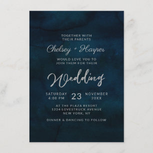Invitación Boda de Monograma Mínimo Azul Oscuro