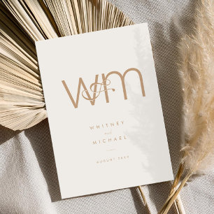 Invitación Boda de Monograma Mínimo Moderno de Marfil y Tan