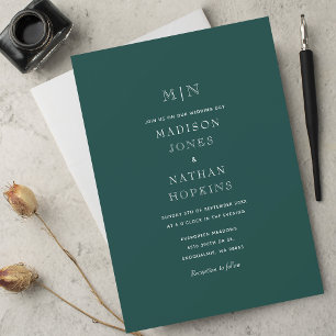 Invitación Boda de monograma mínimo verde esmeralda