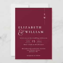 Invitación Boda de Monograma Moderno Burgundy Todo en Uno
