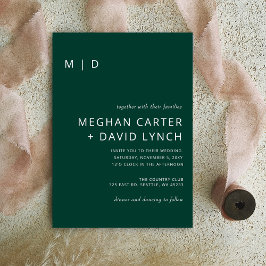Invitación Boda de monograma moderno con estilo verde esmeral