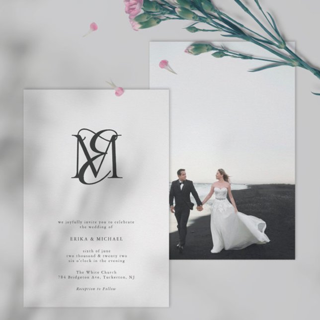 Invitación Boda de monograma moderno de fotografía en blanco  (Subido por el creador)