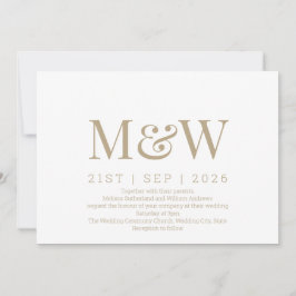 Invitación Boda de Monograma Moderno de Oro de Marfil