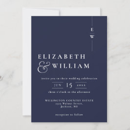 Invitación Boda de Monograma Moderno Sencillo Azul Marino