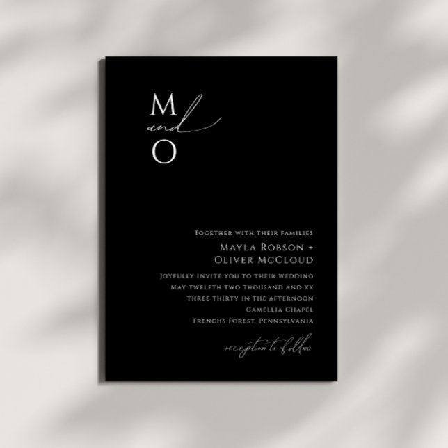 Invitación Boda de Monograma Negro con guión Minimalista capr (Subido por el creador)