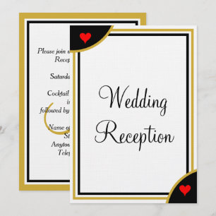 Invitación Boda de Monograma Negro Dorado Recepción Corazones