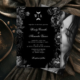 Invitación Boda de monograma negro gótico Escudo de la luna f