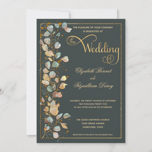 Invitación Boda de monograma Olive Green Gold Photo  (Anverso)