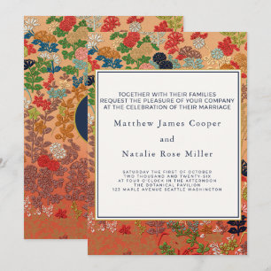 Invitación Boda de Monograma Personalizado Floral Japonés Vin