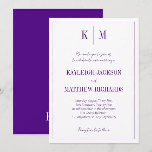 Invitación Boda de monograma púrpura elegante