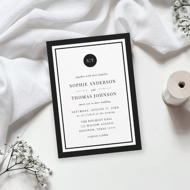 Invitación Boda de monograma redondo clásico de color editabl (Subido por el creador)