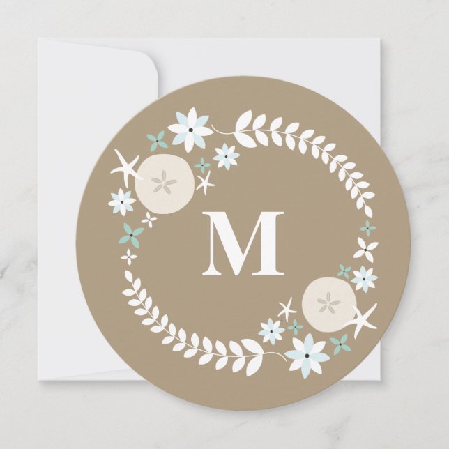 Invitación Boda de monograma redondo de arena dorada (Anverso)