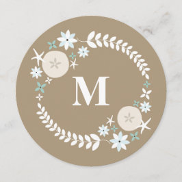 Invitación Boda de monograma redondo de arena dorada