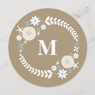 Invitación Boda de monograma redondo de arena dorada