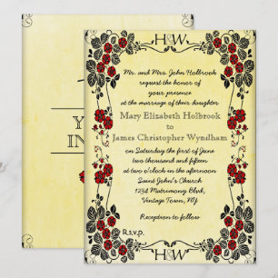 Invitación Boda de Monograma Rojo Floral Victoriano de época
