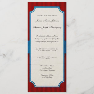 Invitación Boda de Monograma Rojo y Azul con encanto de época