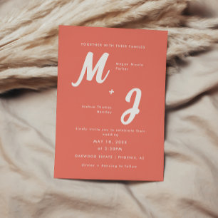 Invitación Boda de Monograma Rosa Coral Moderno y Audaz