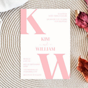 Invitación Boda de monograma rosado con polvo