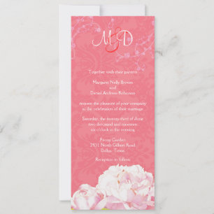 Invitación Boda de monograma rosado de Rubor Peony Coral