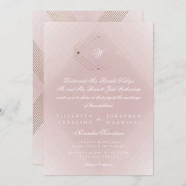 Invitación Boda de monograma rosado Rosa con polvo dorado clá