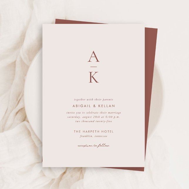 Invitación Boda de monograma Rubor Brown simple y simple de p (Subido por el creador)