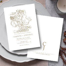 Invitación Boda de Monograma Rústico Clásico de Oro Vintage