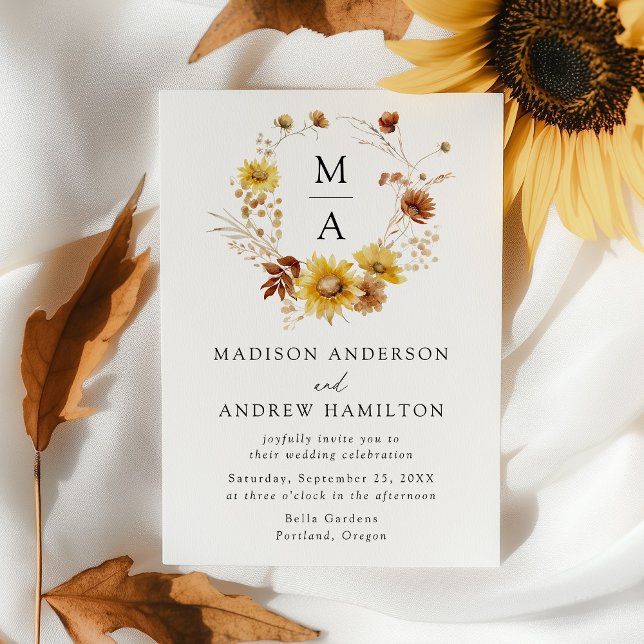 Invitación Boda de Monograma Rústico de girasoles y flores si (Subido por el creador)