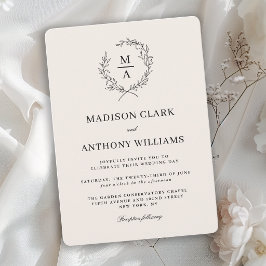 Invitación Boda de Monograma Simple Elegante en Crema Claro
