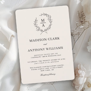 Invitación Boda de Monograma Simple Elegante en Crema Claro