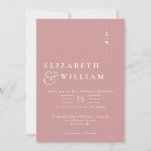 Invitación Boda De Monograma Simple Moderno Elegante Rosa Pol
