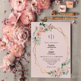 Invitación Boda de monograma simple rosa floral Rubor