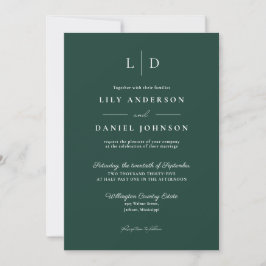 Invitación Boda de Monograma Simple Verde Esmeralda Todo en U