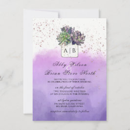 Invitación Boda de Monograma Suculento de Cactus Verde Púrpur