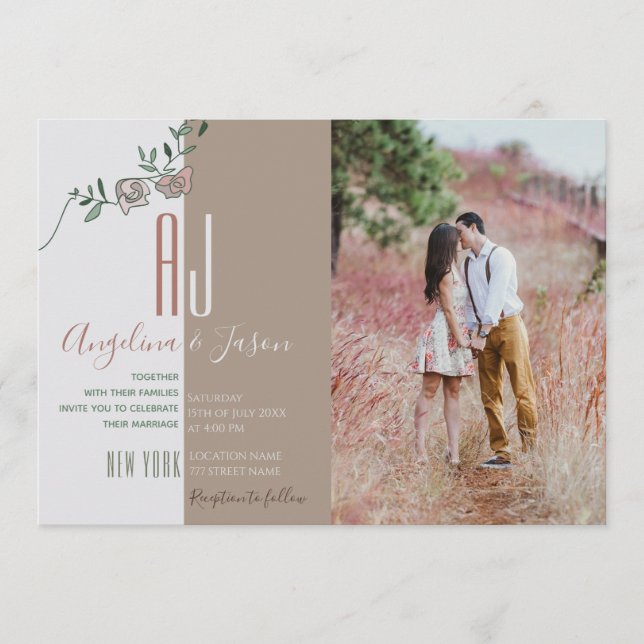 Invitación Boda de Monograma Terracota (Anverso)