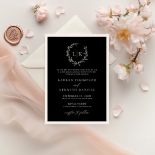 Invitación Boda de monograma tradicional negro y blanco en co