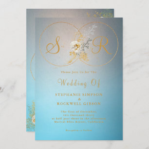 Invitación Boda de Monograma Turquesa Gold
