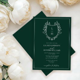 Invitación Boda de monograma verde clásico