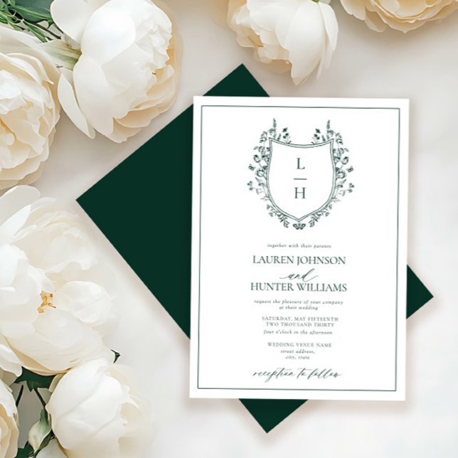 Invitación Boda de monograma verde clásico (Subido por el creador)