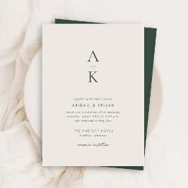 Invitación Boda de Monograma Verde Crema Simple y Moderno