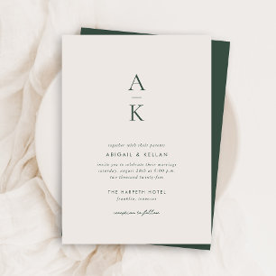 Invitación Boda de Monograma Verde Crema Simple y Moderno