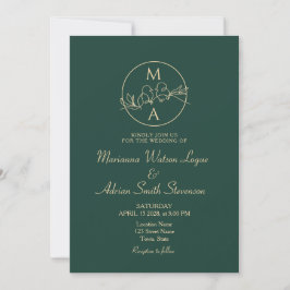Invitación Boda de Monograma Verde Esmeralda