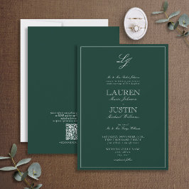 Invitación Boda de Monograma Verde Esmeralda Clásico de Códig