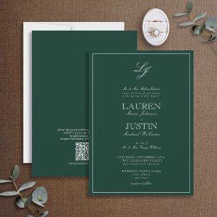 Invitación Boda de Monograma Verde Esmeralda Clásico de Códig