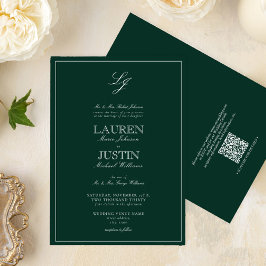 Invitación Boda de Monograma Verde Esmeralda Clásico de Códig