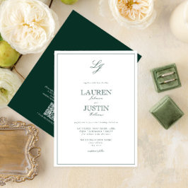 Invitación Boda de Monograma Verde Esmeralda Clásico de Códig